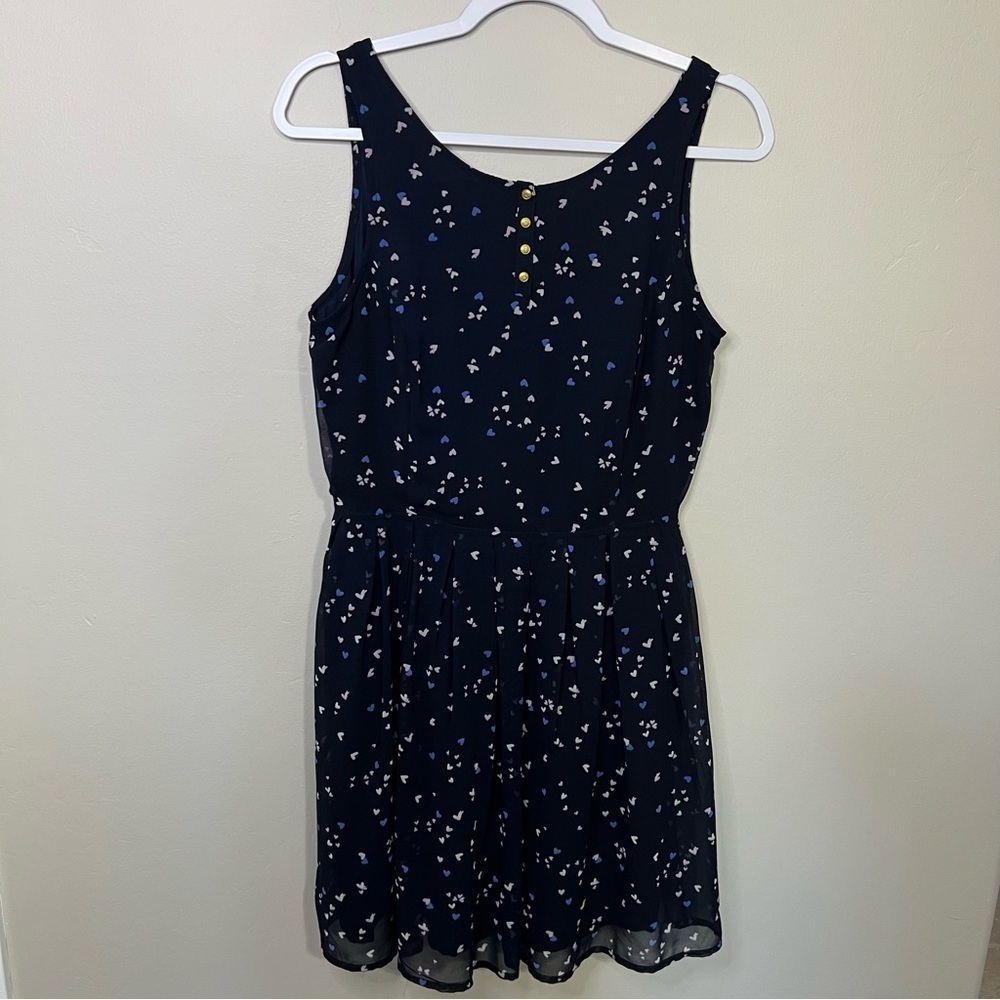 Mango Sleeveless Dress Navy Blue Heart Print size 6